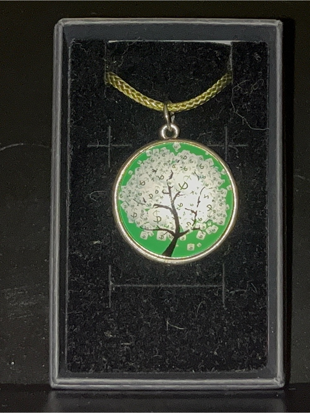 Green Tree of Life Pendant Necklace with Silver Edge